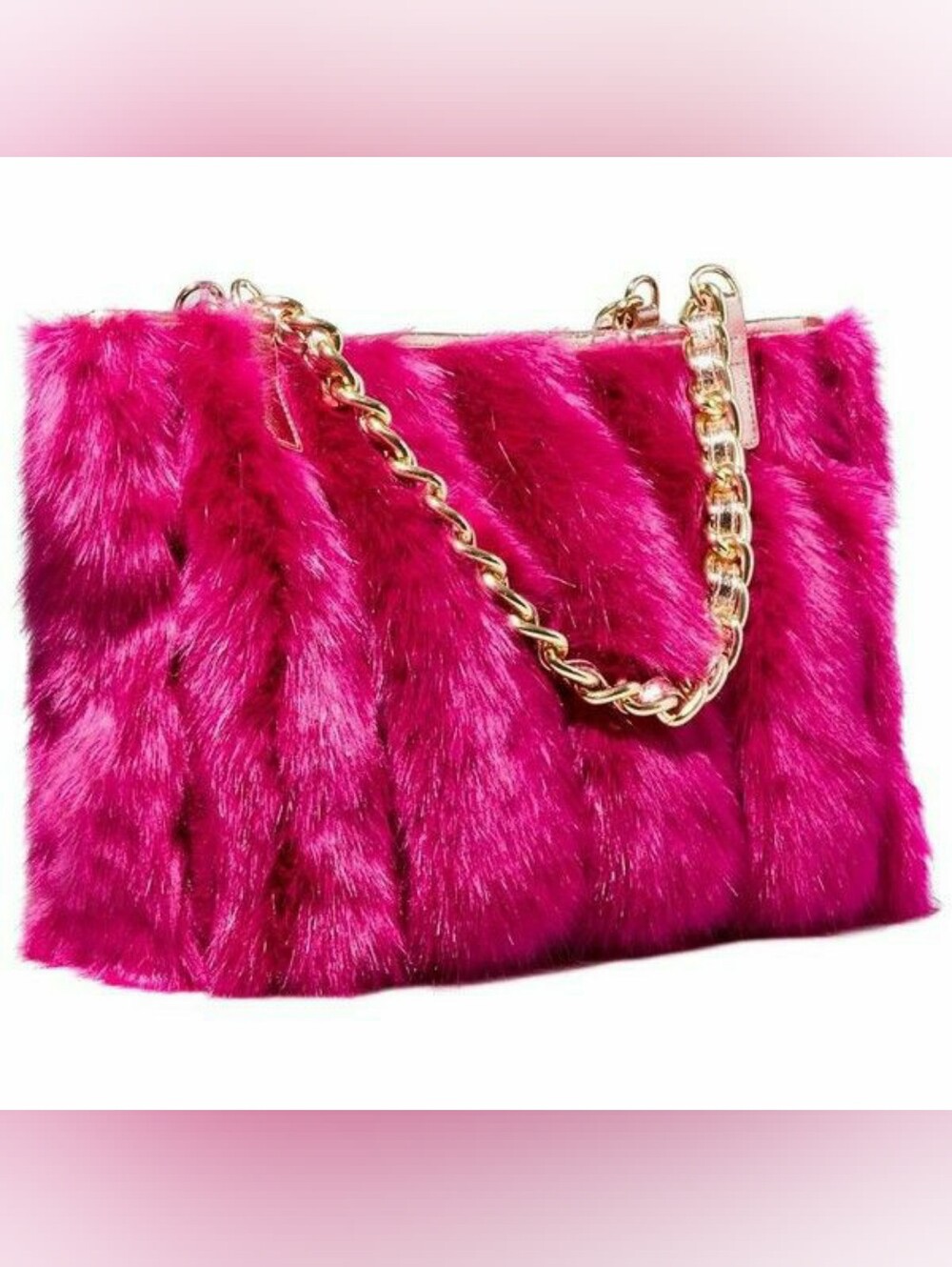 Betsey Johnson Hot Pink Faux Fur Chain Satchel